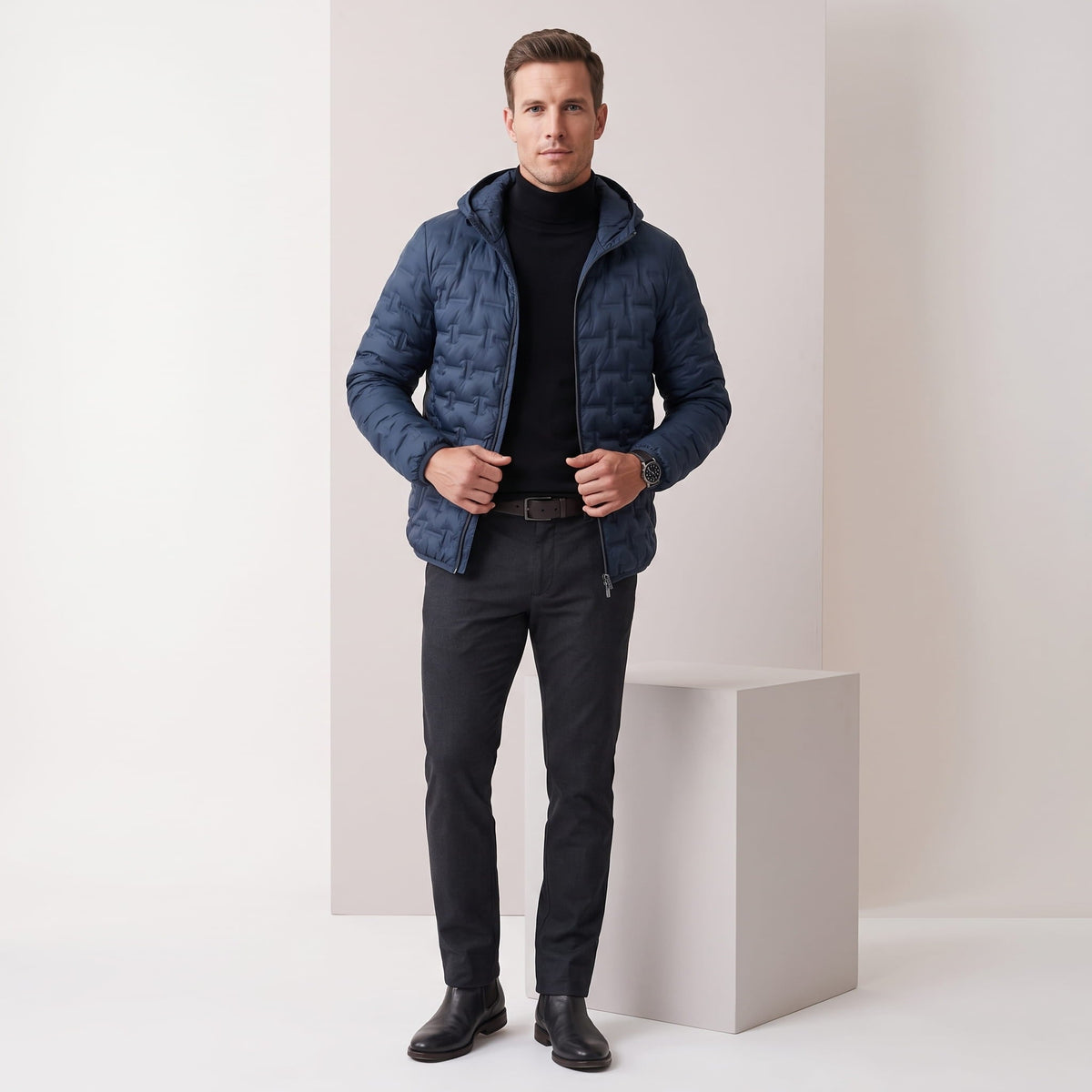 Lightweight Down Puffer Jacket – Basketweave Quilting, Full Zip & Slim Fit | Emrys