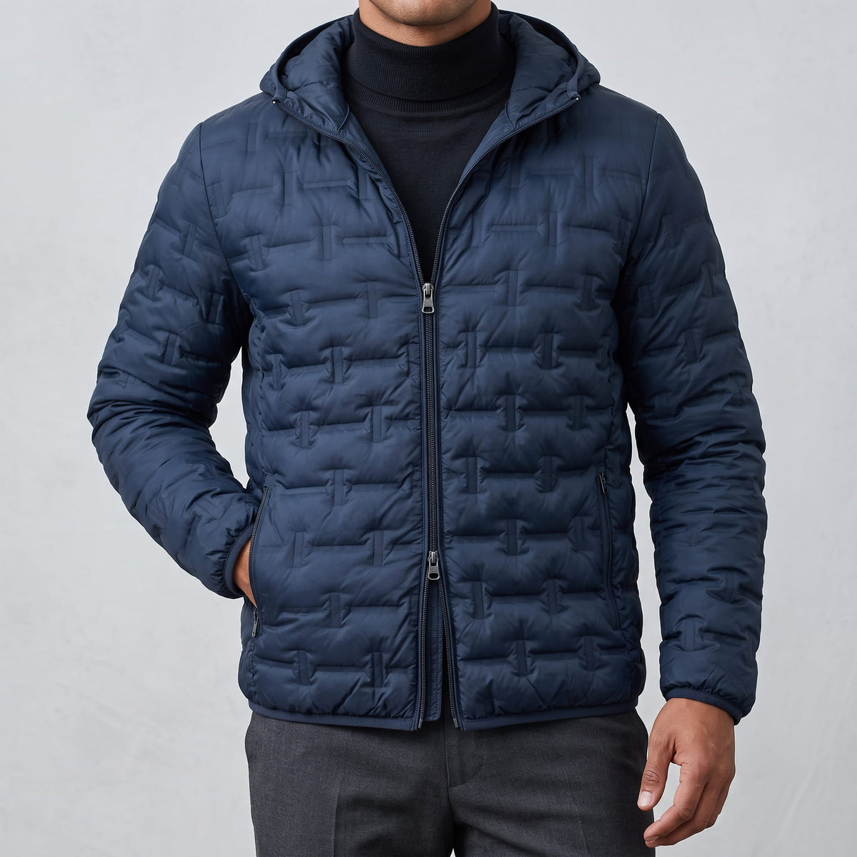 Lightweight Down Puffer Jacket – Basketweave Quilting, Full Zip & Slim Fit | Emrys