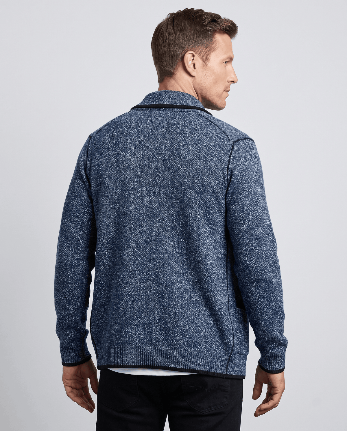 Marled Knit V-Neck Cardigan Sweater – Contrast Trim, Button Front & Pockets | Torin