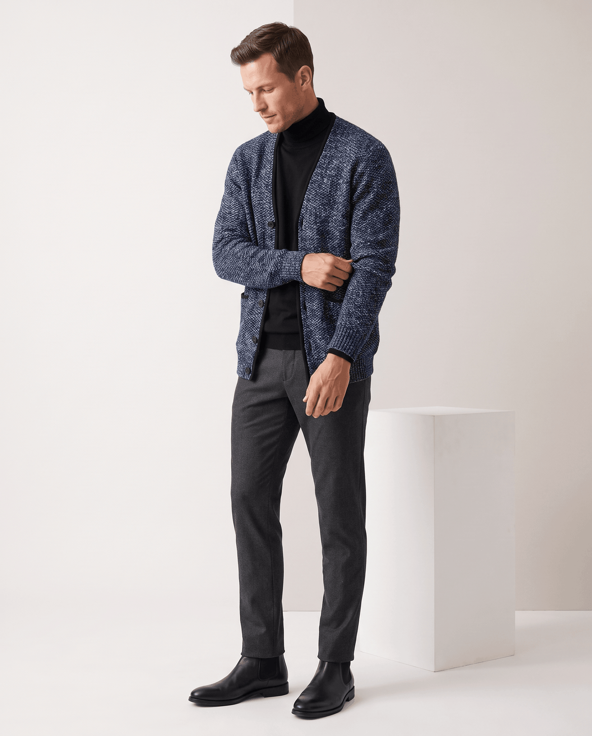 Marled Knit V-Neck Cardigan Sweater – Contrast Trim, Button Front & Pockets | Torin