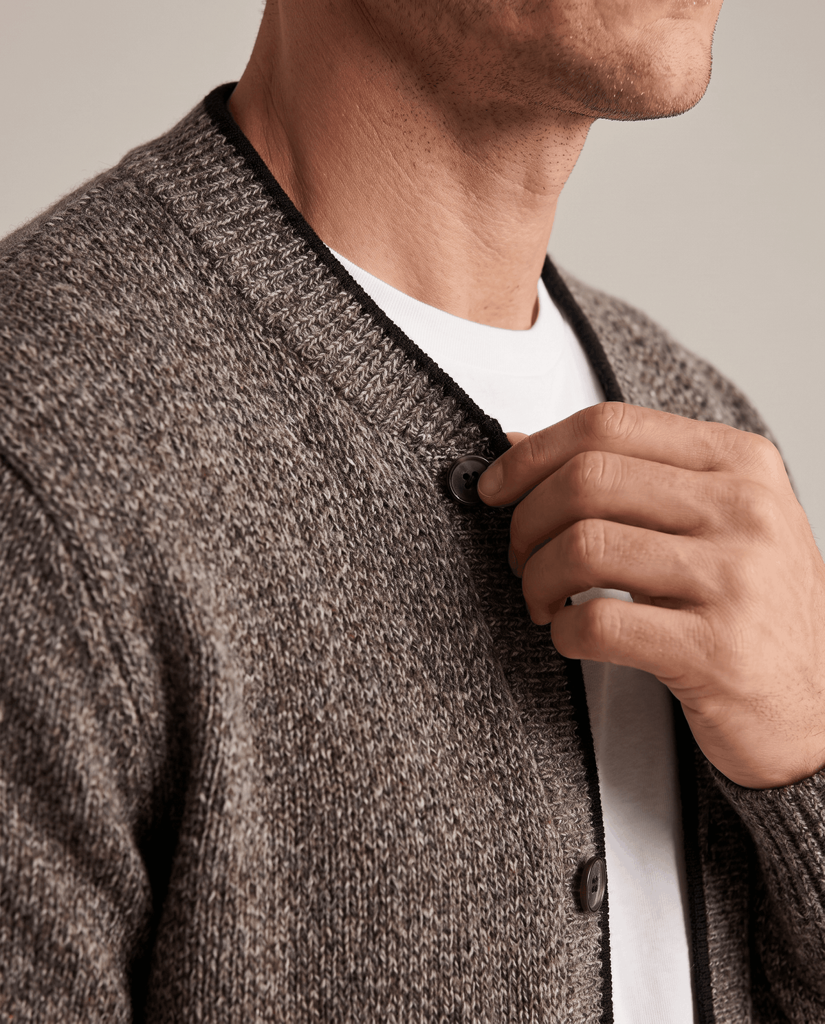 Marled Knit V-Neck Cardigan Sweater – Contrast Trim, Button Front & Pockets | Torin