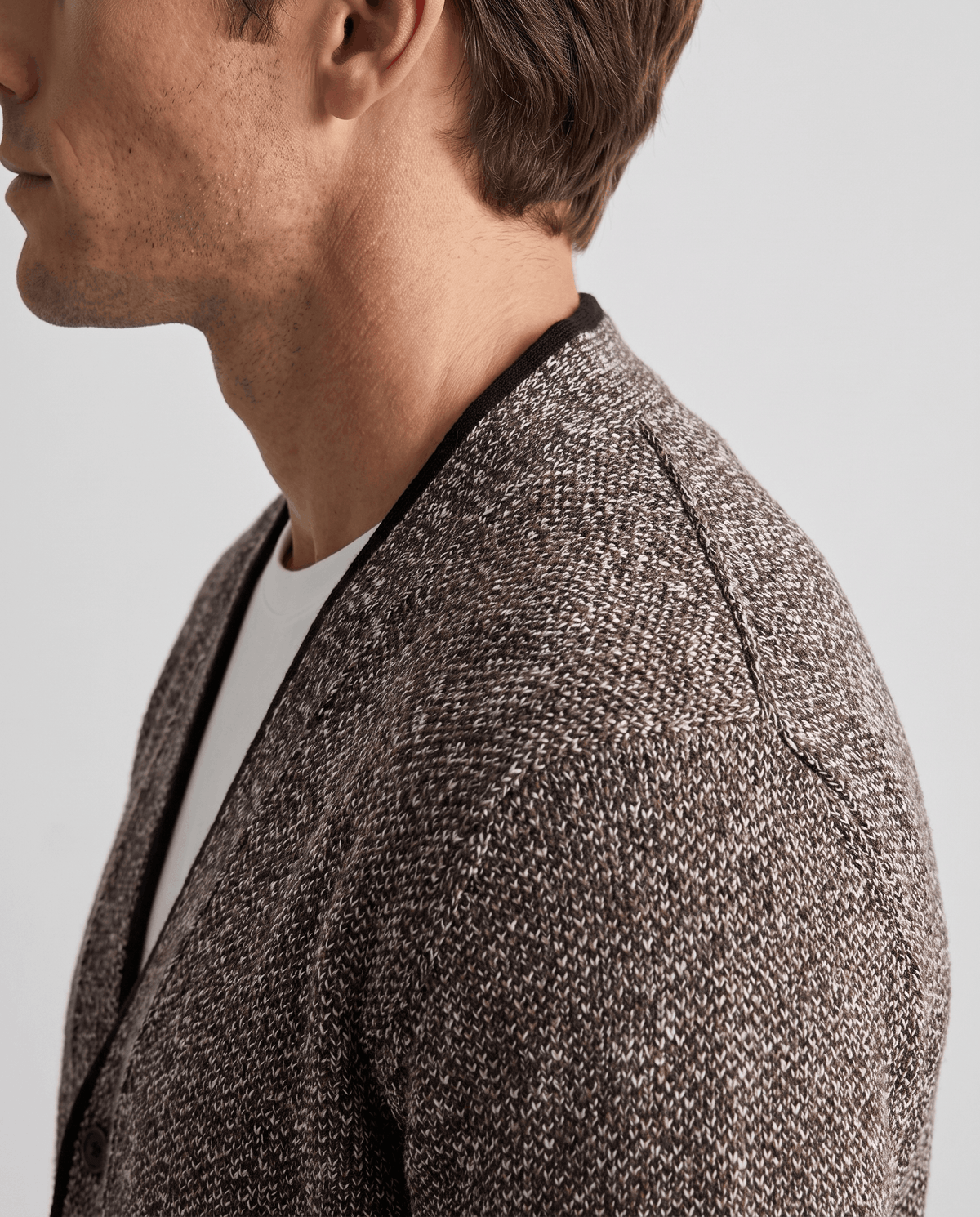 Marled Knit V-Neck Cardigan Sweater – Contrast Trim, Button Front & Pockets | Torin
