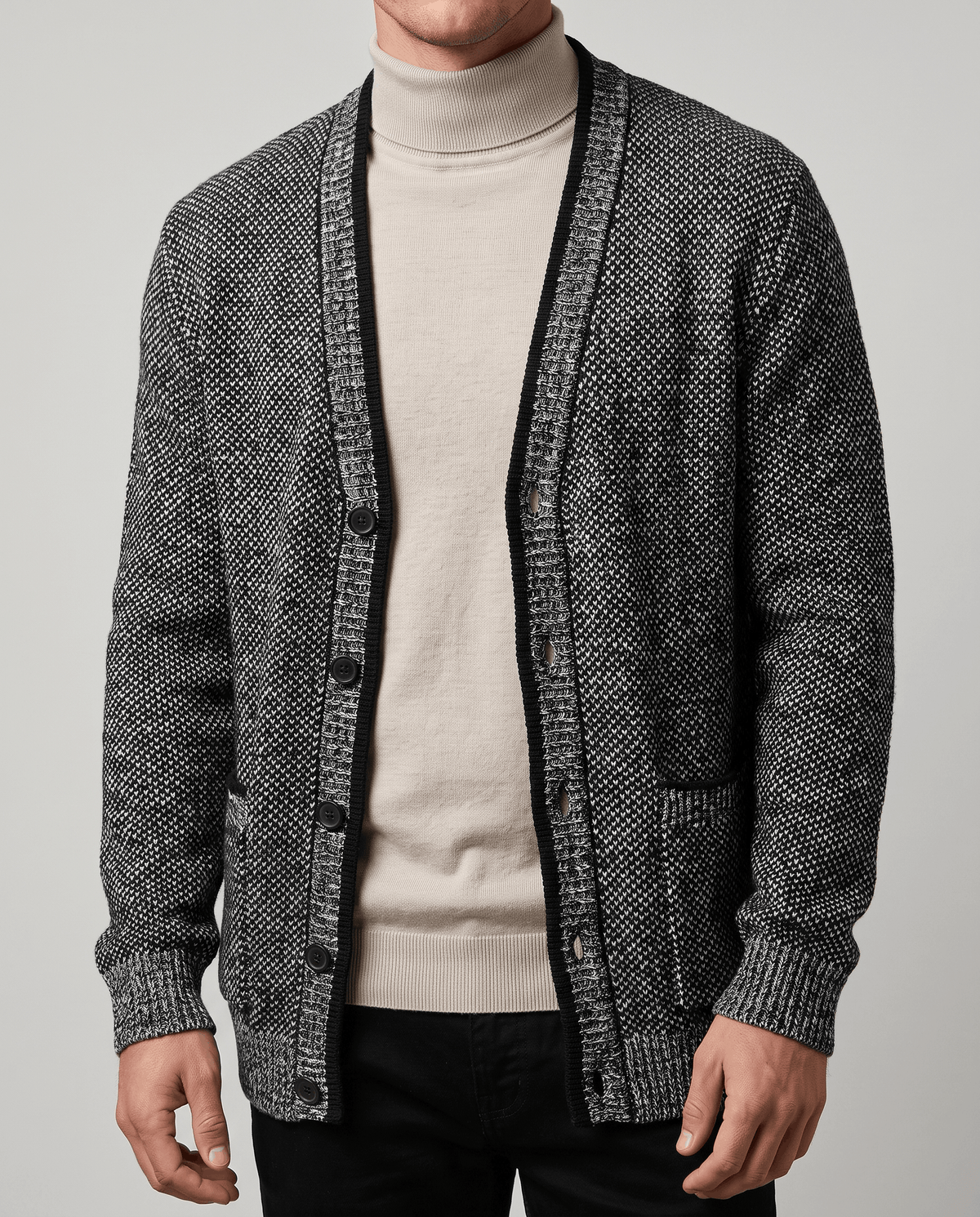 Marled Knit V-Neck Cardigan Sweater – Contrast Trim, Button Front & Pockets | Torin
