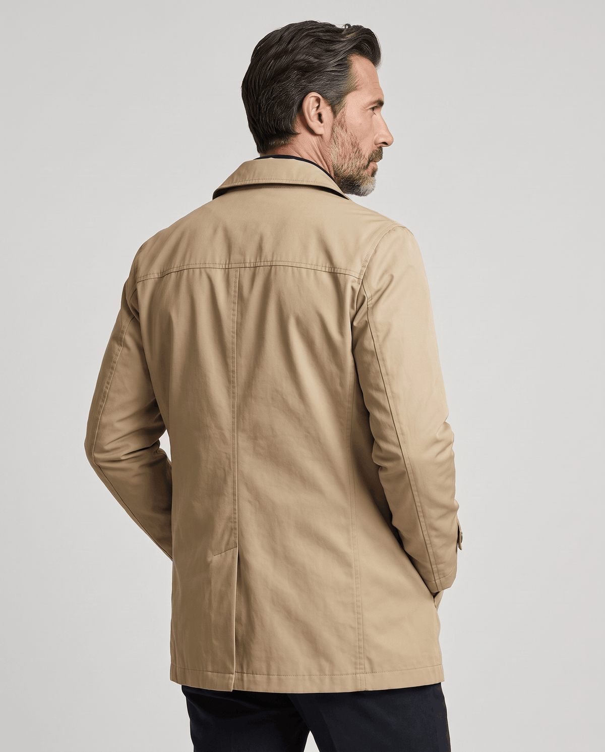 Mid-Length Trench Coat – Spread Collar, Button Front & Slanted Pockets | Emmett