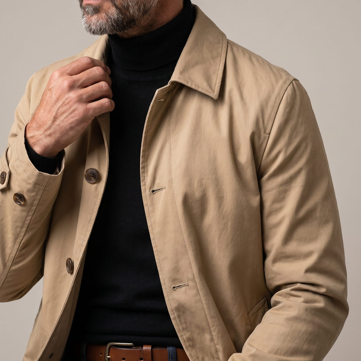 Mid-Length Trench Coat – Spread Collar, Button Front & Slanted Pockets | Emmett