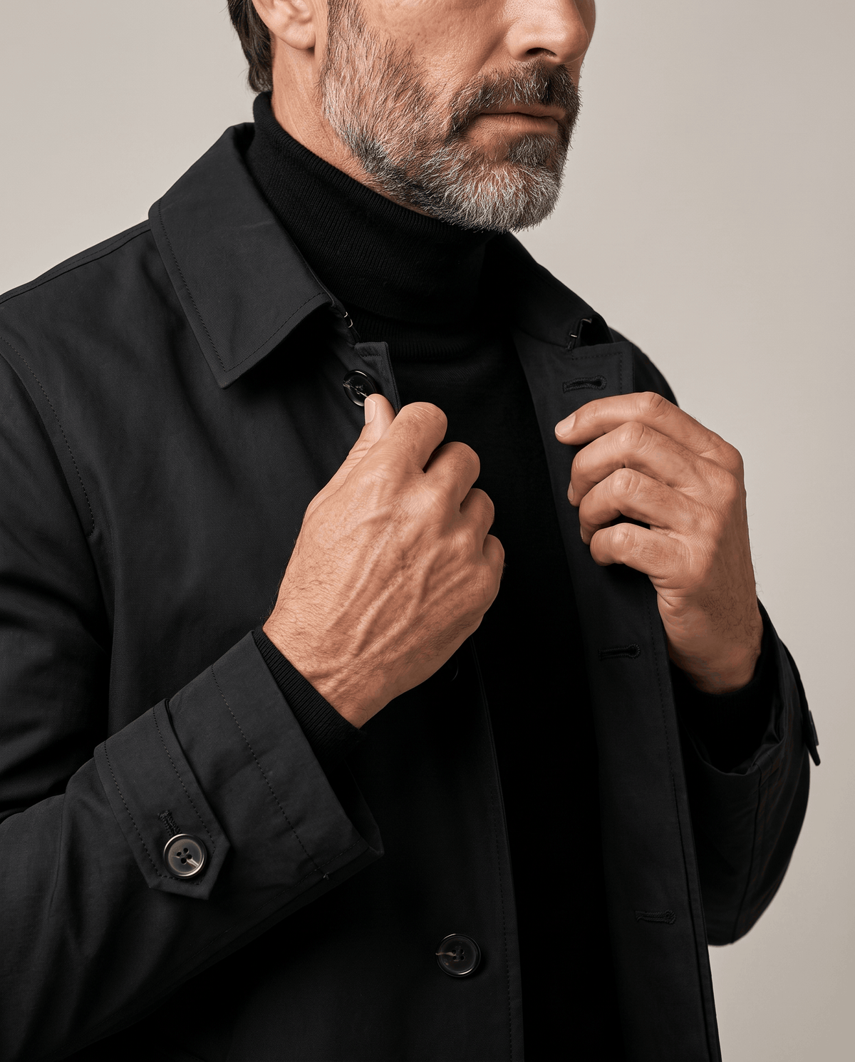 Mid-Length Trench Coat – Spread Collar, Button Front & Slanted Pockets | Emmett