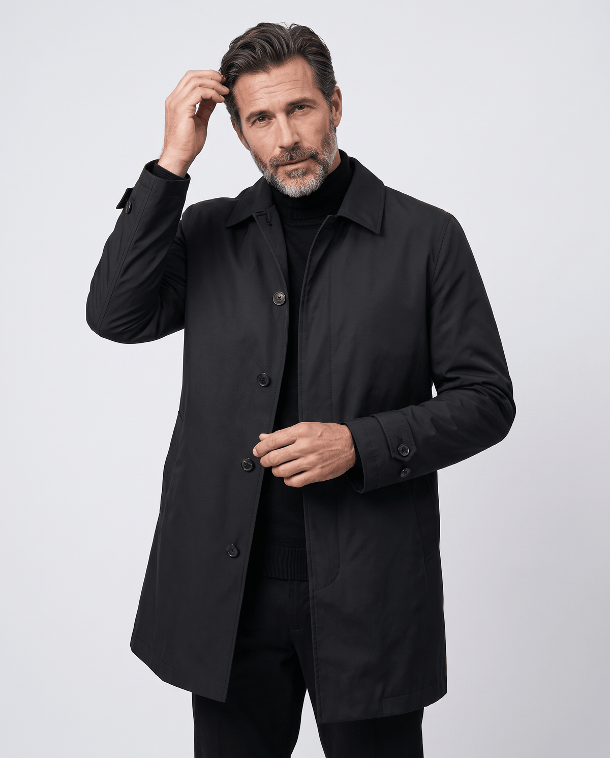 Mid-Length Trench Coat – Spread Collar, Button Front & Slanted Pockets | Emmett