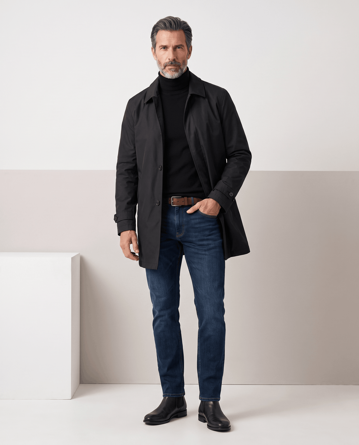 Mid-Length Trench Coat – Spread Collar, Button Front & Slanted Pockets | Emmett