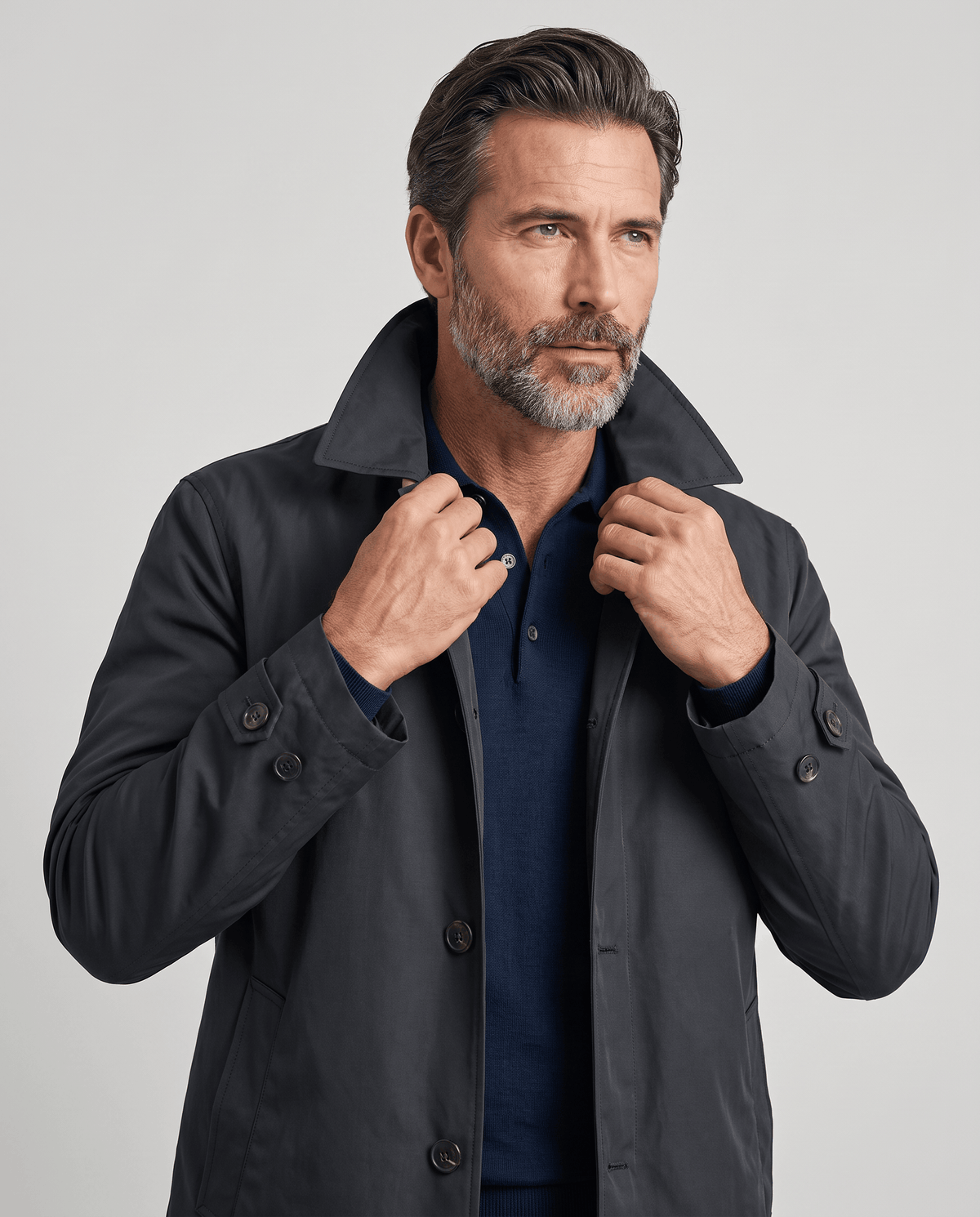 Mid-Length Trench Coat – Spread Collar, Button Front & Slanted Pockets | Emmett