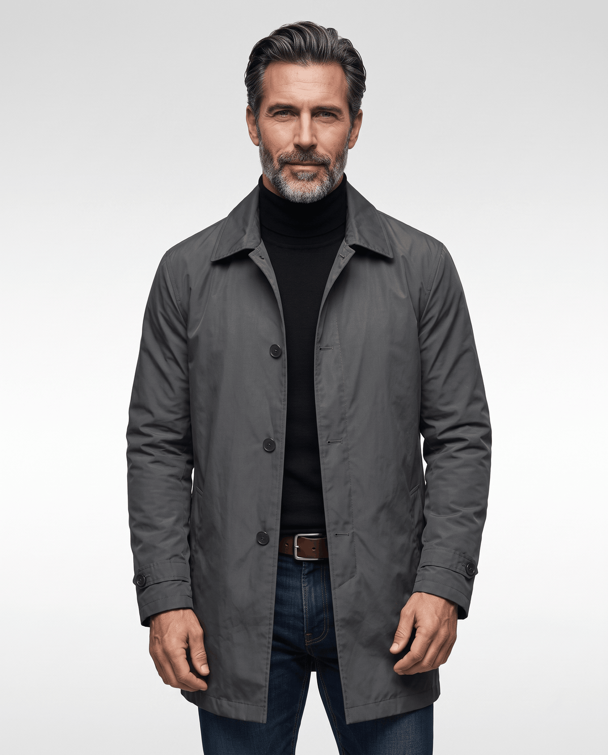 Mid-Length Trench Coat – Spread Collar, Button Front & Slanted Pockets | Emmett