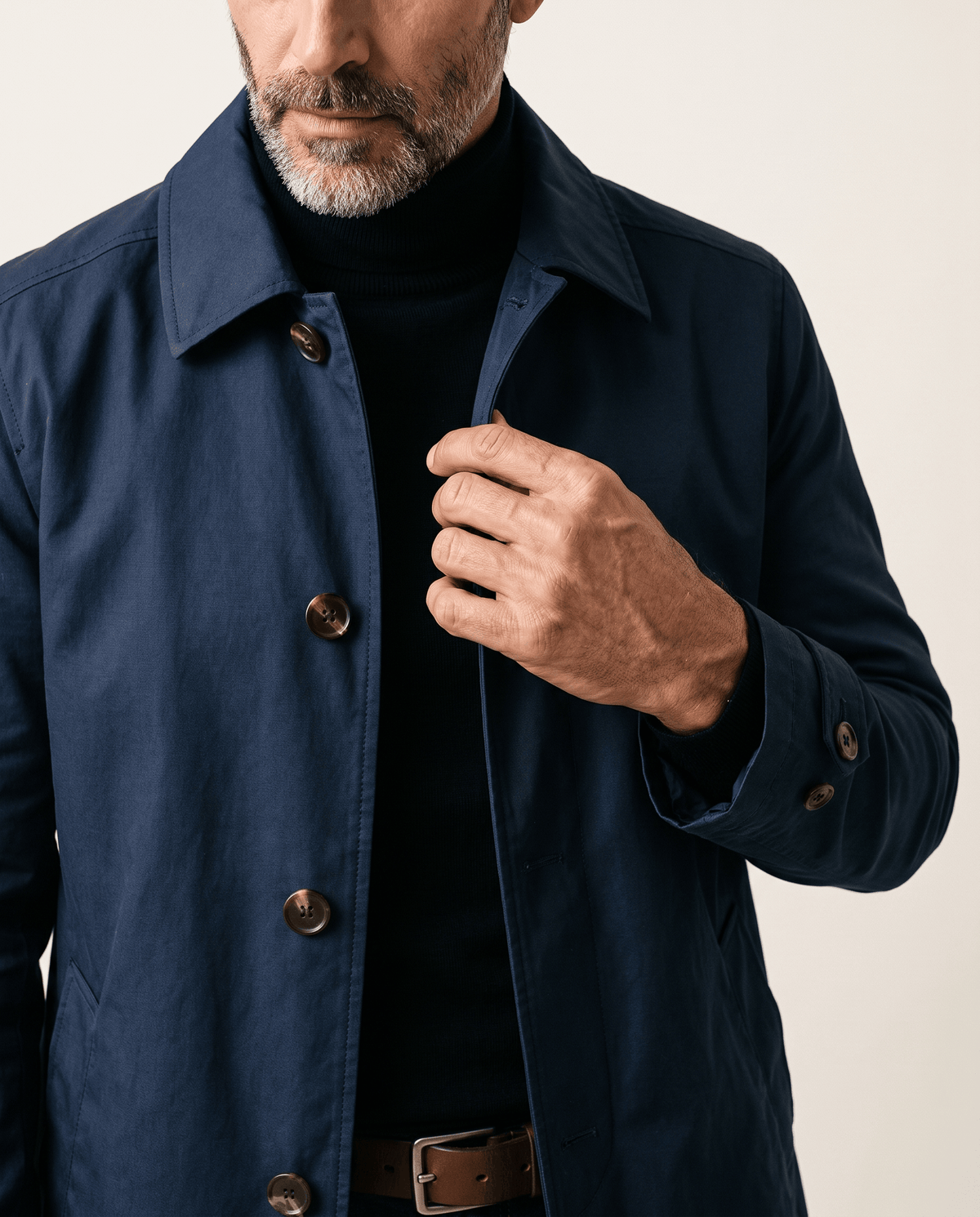 Mid-Length Trench Coat – Spread Collar, Button Front & Slanted Pockets | Emmett