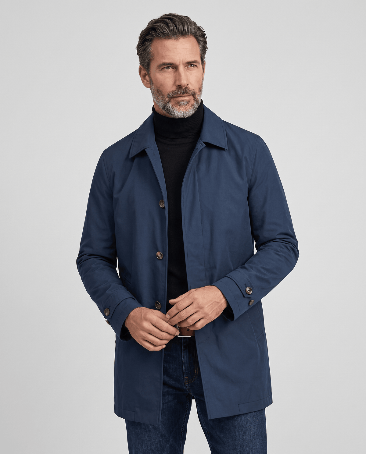 Mid-Length Trench Coat – Spread Collar, Button Front & Slanted Pockets | Emmett