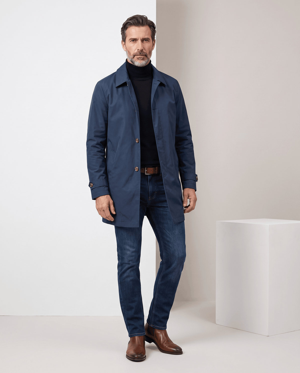 Mid-Length Trench Coat – Spread Collar, Button Front & Slanted Pockets | Emmett