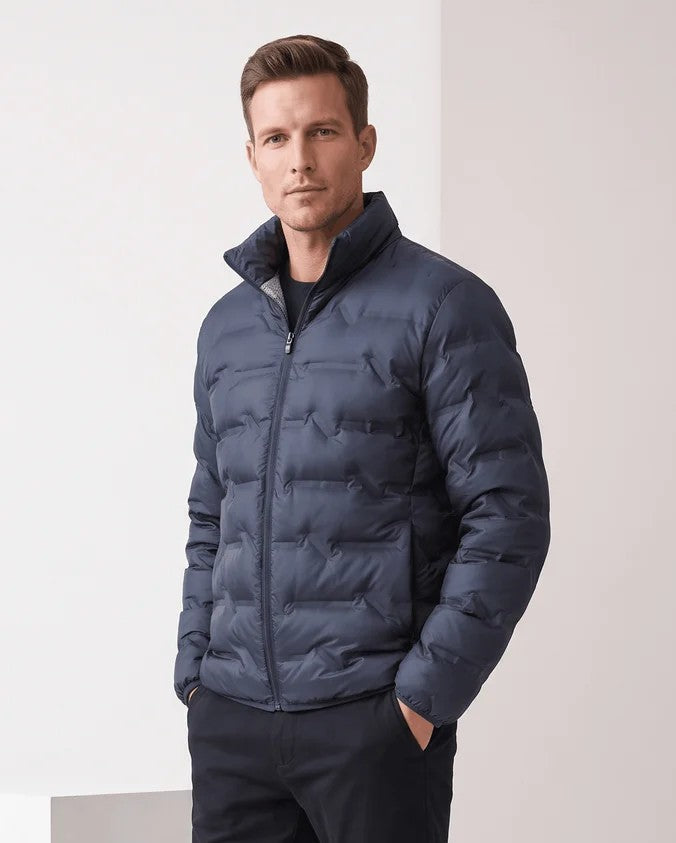 Quilted Duck Down Puffer Jacket – Stand Collar, Zip Front and Elasticized Cuffs | Lucian