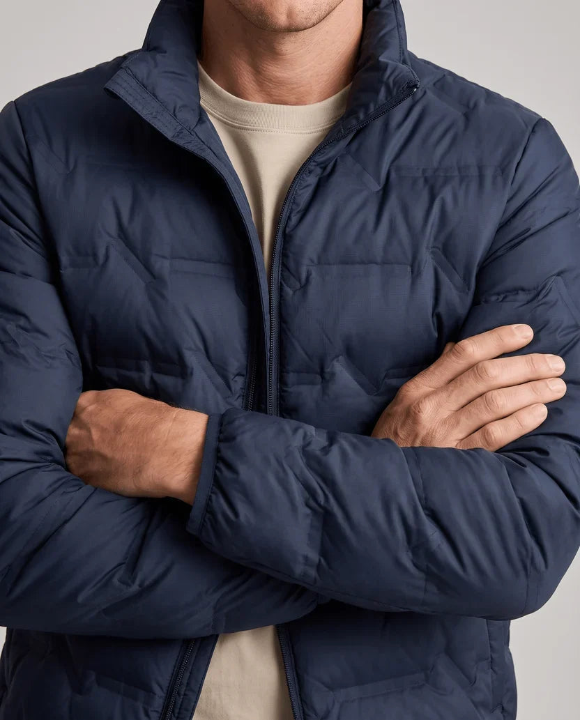 Quilted Duck Down Puffer Jacket – Stand Collar, Zip Front and Elasticized Cuffs | Lucian
