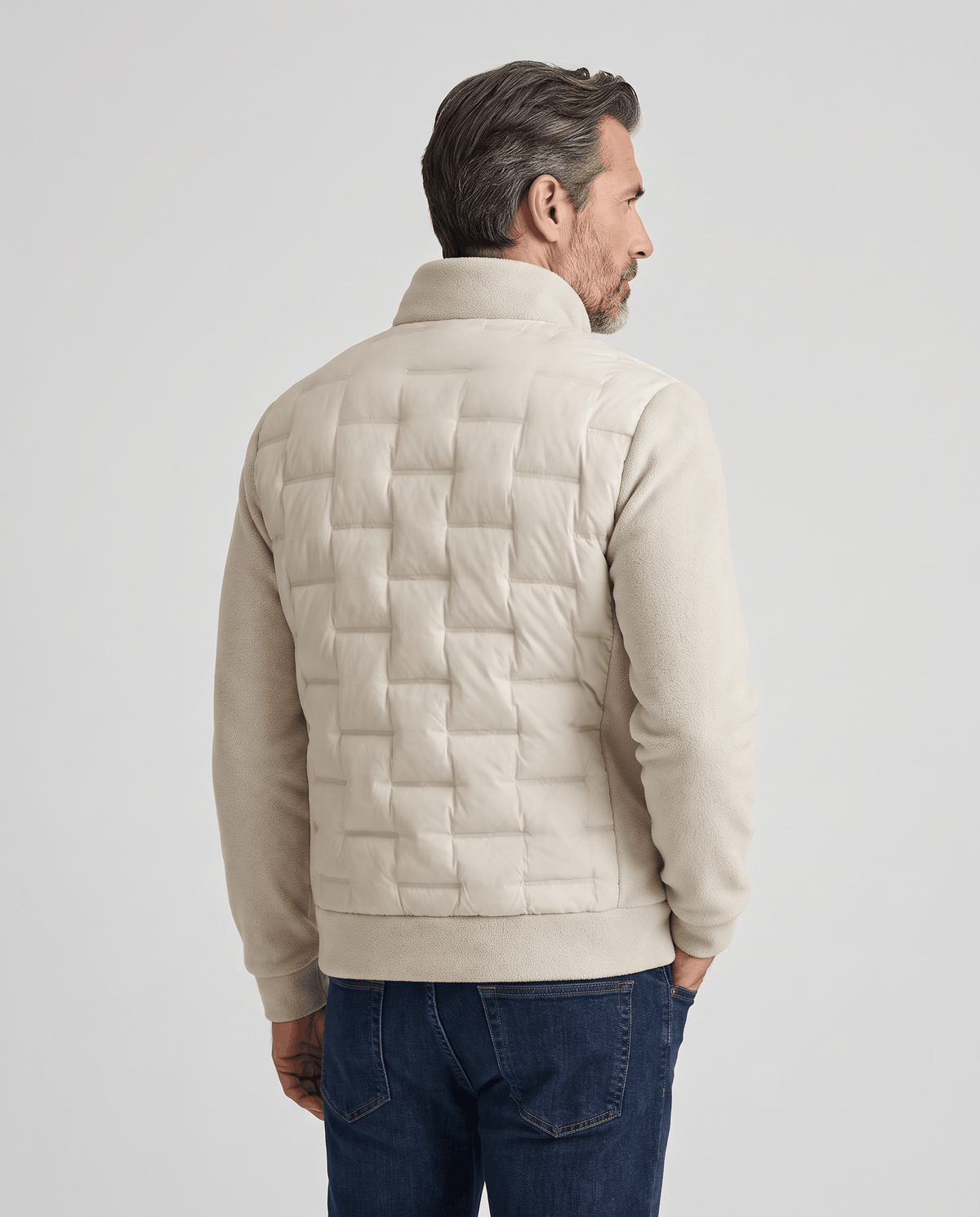 Hybrid Puffer Jacket – Quilted Body, Fleece Sleeves & Stand Collar | Emilio