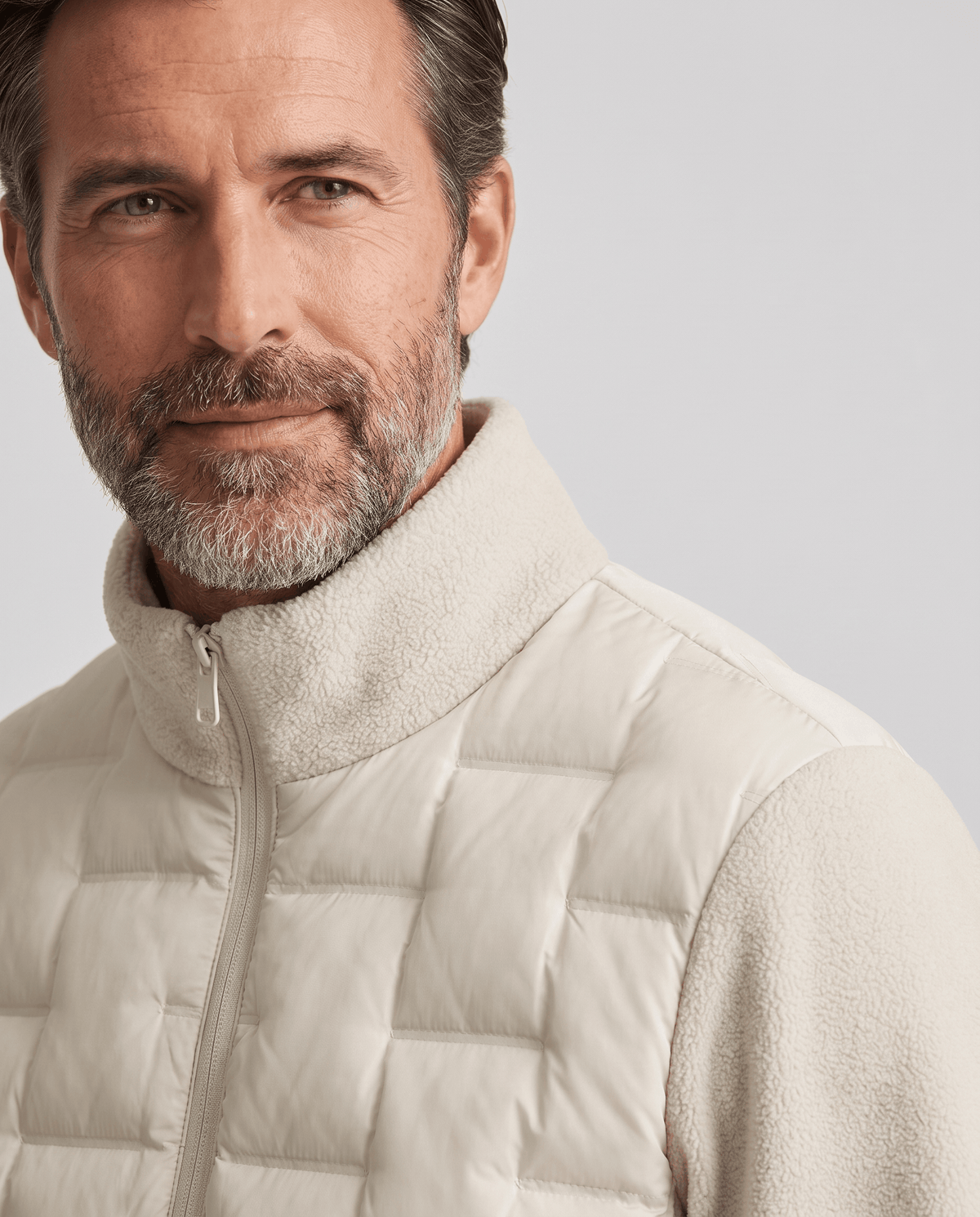 Hybrid Puffer Jacket – Quilted Body, Fleece Sleeves & Stand Collar | Emilio