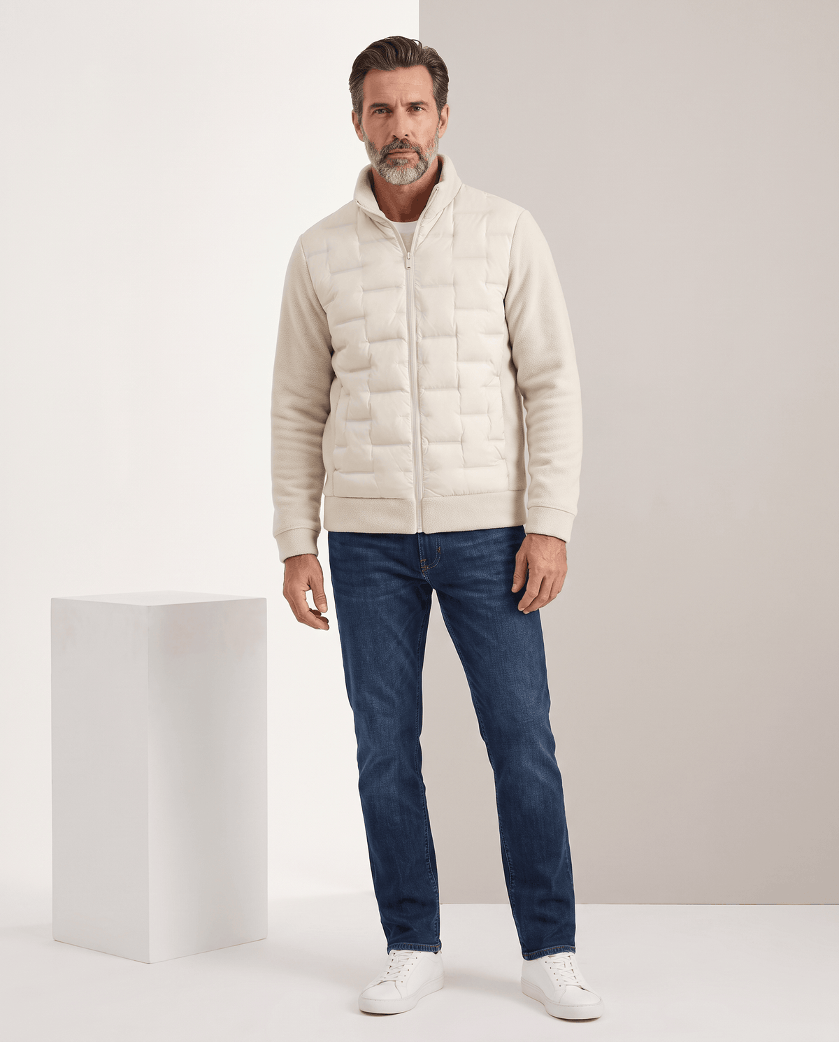 Hybrid Puffer Jacket – Quilted Body, Fleece Sleeves & Stand Collar | Emilio