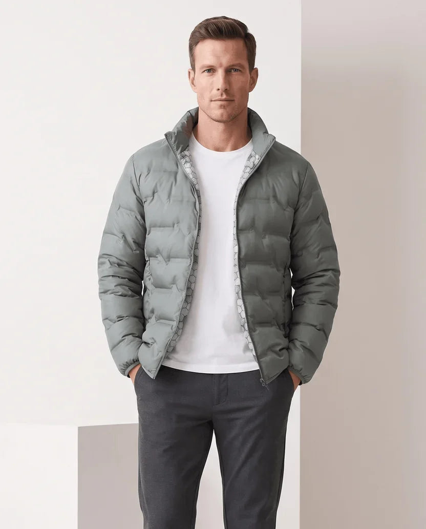 Quilted Duck Down Puffer Jacket – Stand Collar, Zip Front and Elasticized Cuffs | Lucian