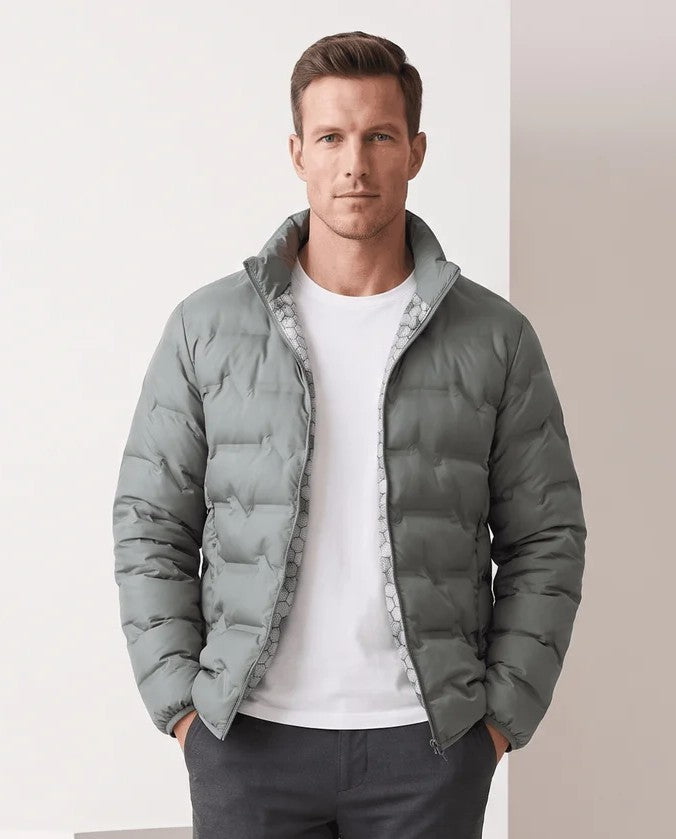 Quilted Duck Down Puffer Jacket – Stand Collar, Zip Front and Elasticized Cuffs | Lucian