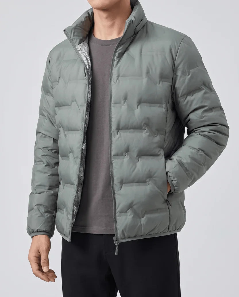 Quilted Duck Down Puffer Jacket – Stand Collar, Zip Front and Elasticized Cuffs | Lucian