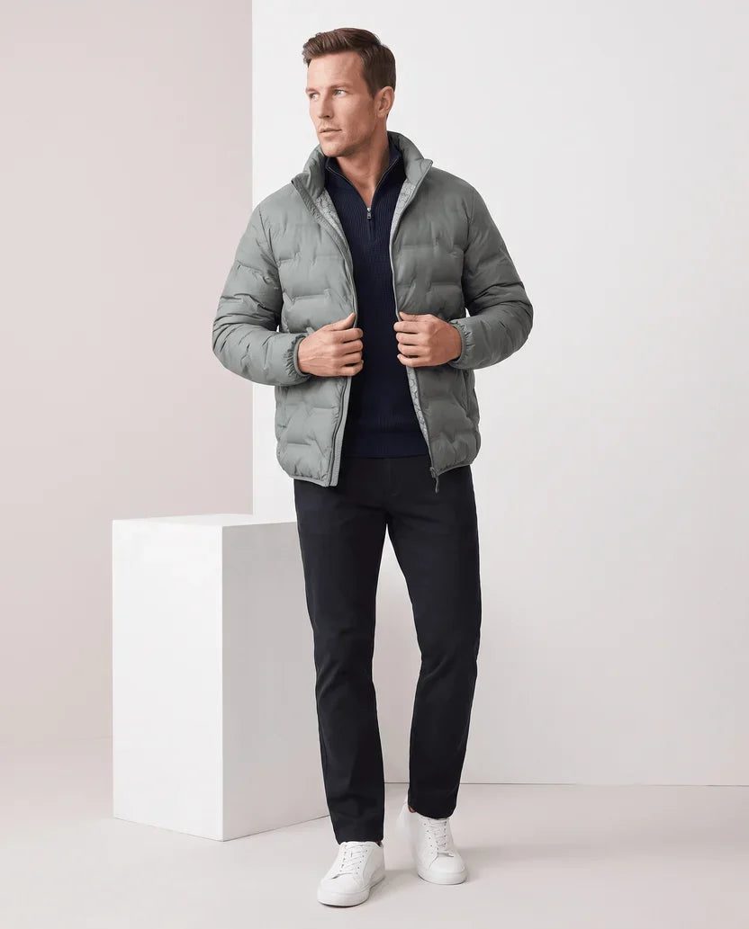 Quilted Duck Down Puffer Jacket – Stand Collar, Zip Front and Elasticized Cuffs | Lucian