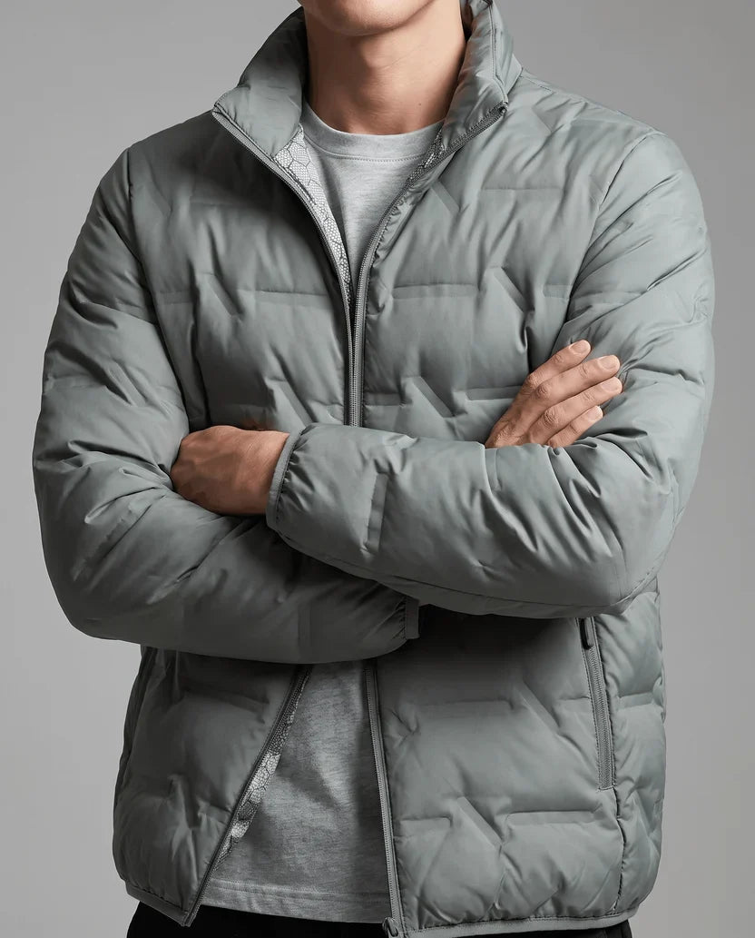 Quilted Duck Down Puffer Jacket – Stand Collar, Zip Front and Elasticized Cuffs | Lucian