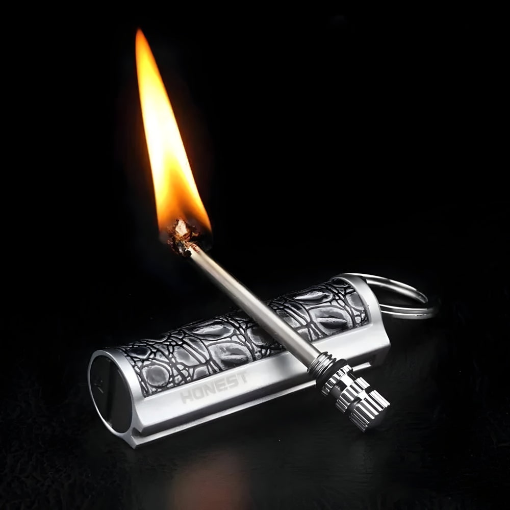 Permanent Match Lighter Keychain with Metal Striker and Flint Fire Starter