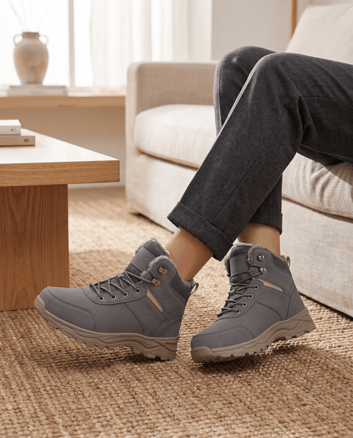 Plush-Lined Winter Hiking Boots for Men – Mesh Panels & Lug Sole | Renzo