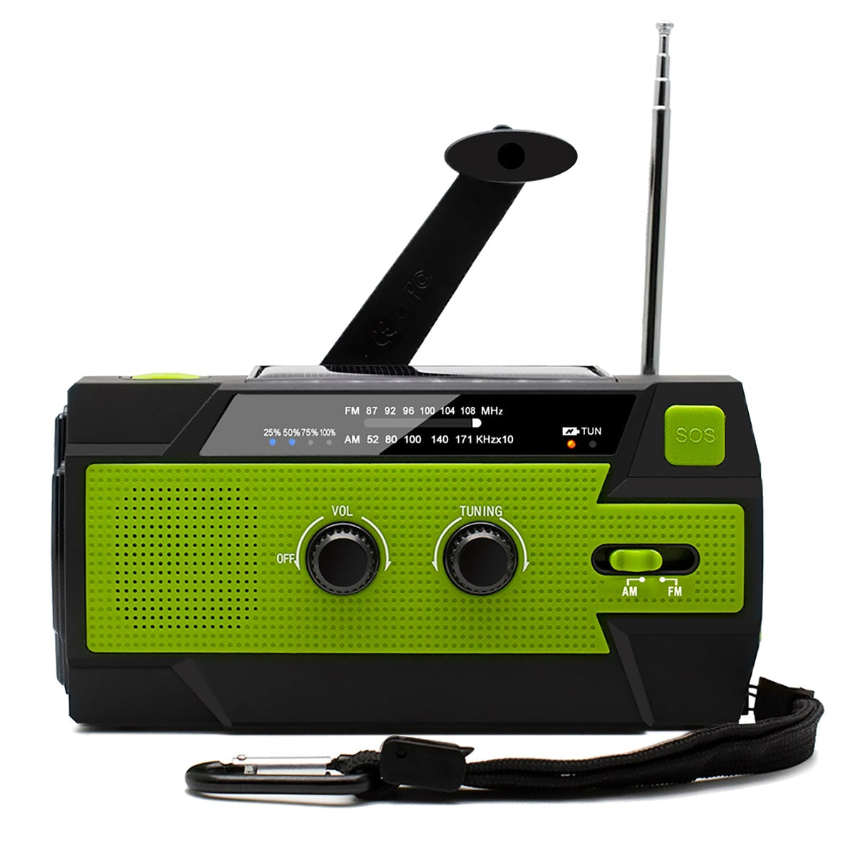 Portable Emergency Radio with Hand Crank Solar Powered Weather Band and Flashlight