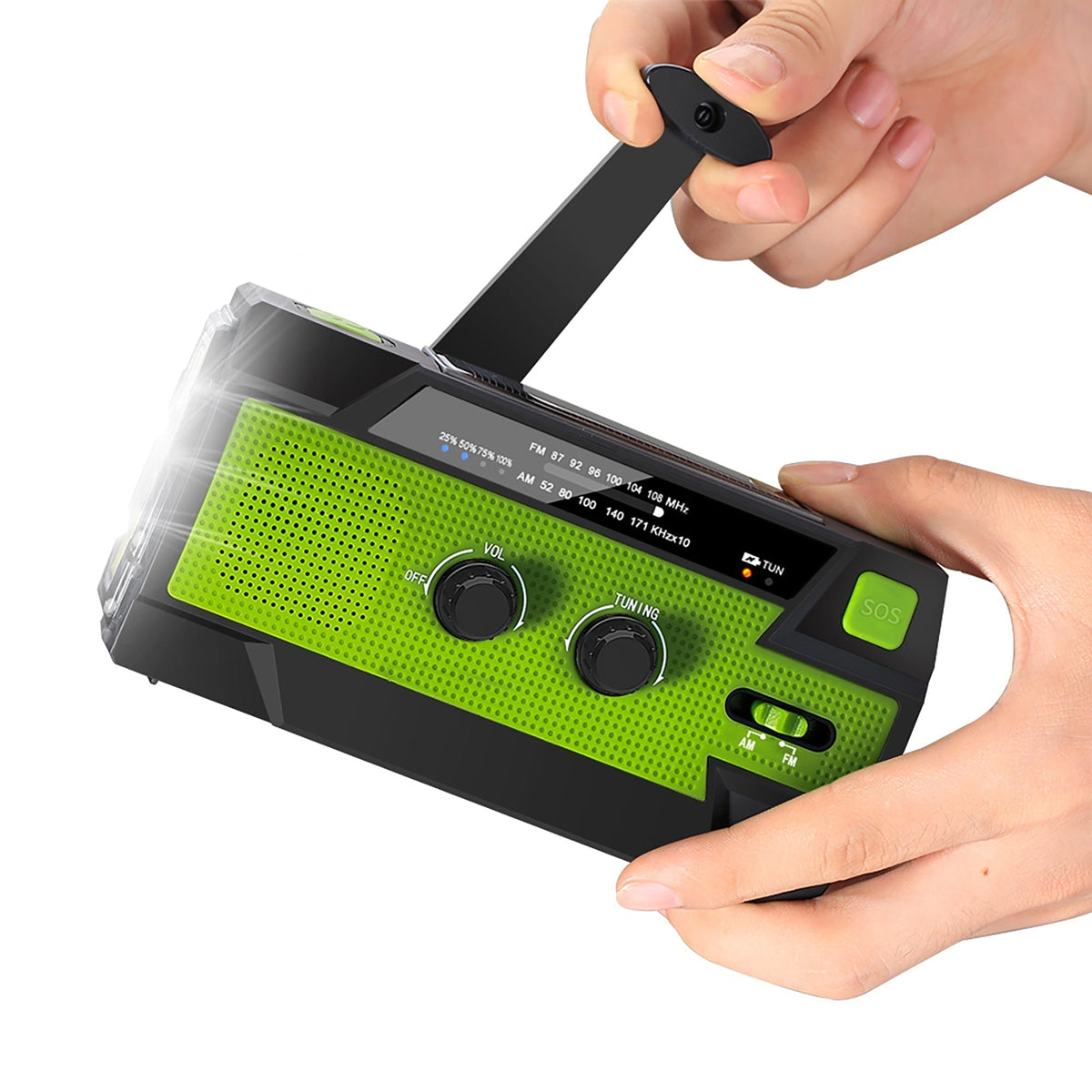 Portable Emergency Radio with Hand Crank Solar Powered Weather Band and Flashlight