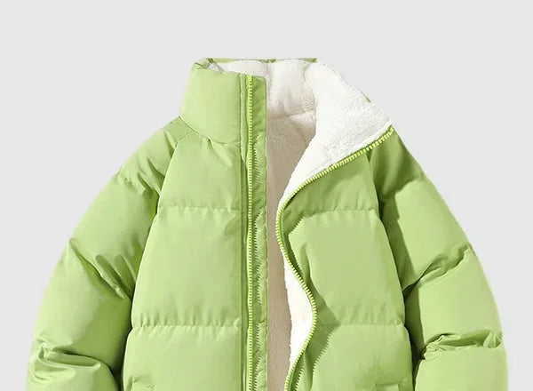 Men's Puffer Jacket – Black Fleece-Lined Stand Collar