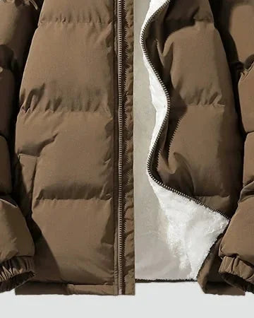 Men's Puffer Jacket – Black Fleece-Lined Stand Collar