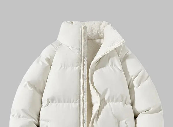 Men's Puffer Jacket – Black Fleece-Lined Stand Collar