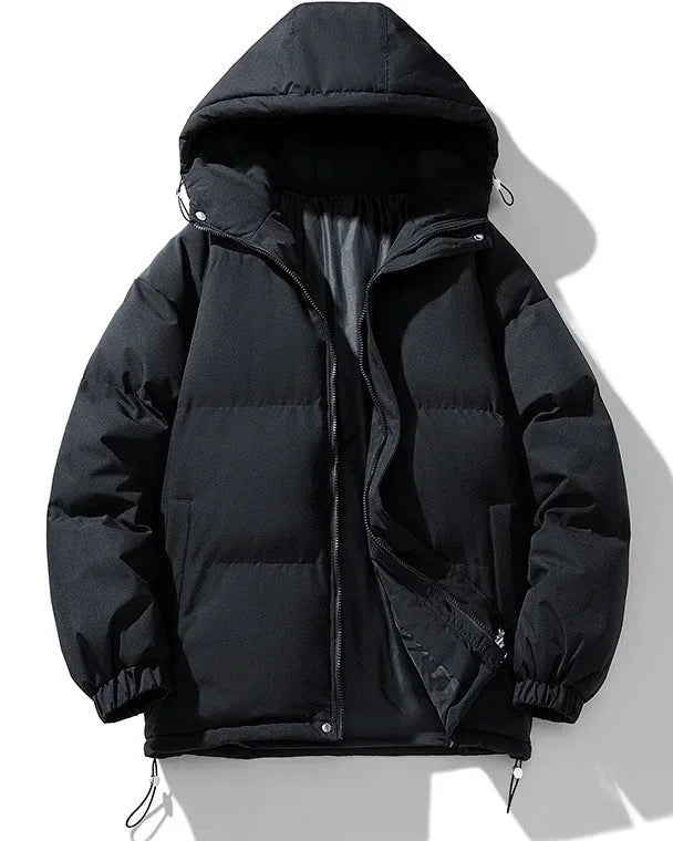 Men's Puffer Jacket – Black Hooded Quilted