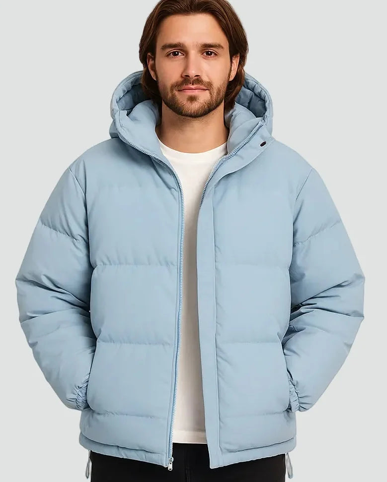 Men's Puffer Jacket – Black Hooded Quilted