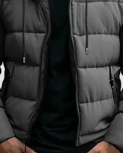 Men's Puffer Jacket – Black Hooded Side Pockets