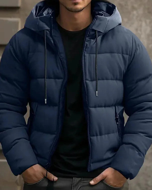 Men's Puffer Jacket – Black Hooded Side Pockets