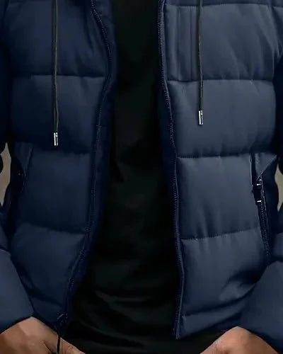 Men's Puffer Jacket – Black Hooded Side Pockets