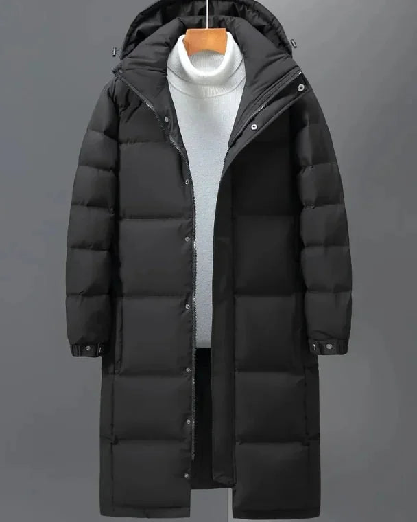 Men's Puffer Jacket – Black Longline Hooded