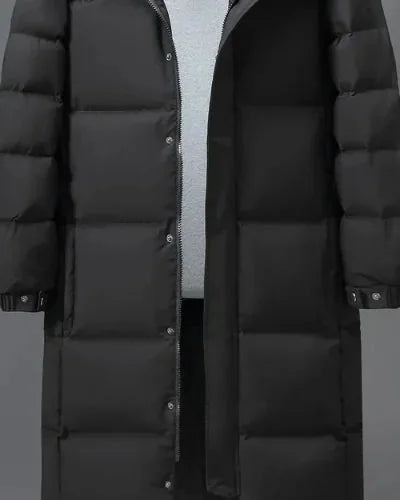 Men's Puffer Jacket – Black Longline Hooded