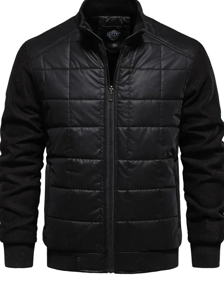 Men's Puffer Jacket – Black Quilted Stand Collar