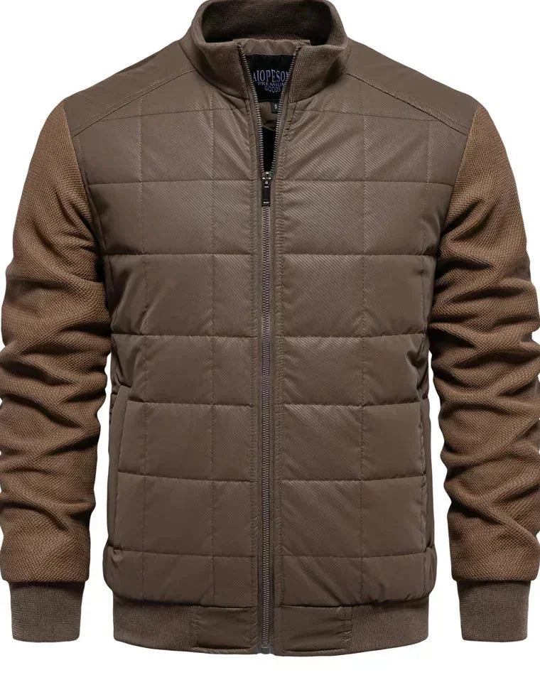 Men's Puffer Jacket – Black Quilted Stand Collar
