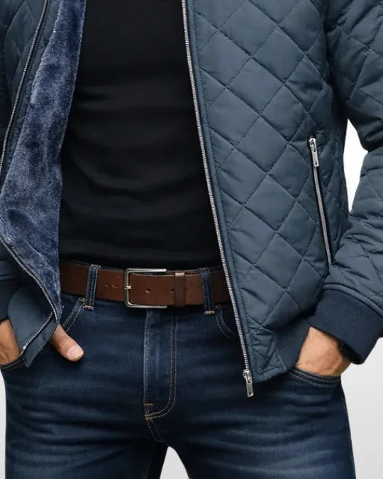 Men's Puffer Jacket – Navy Diamond Quilted