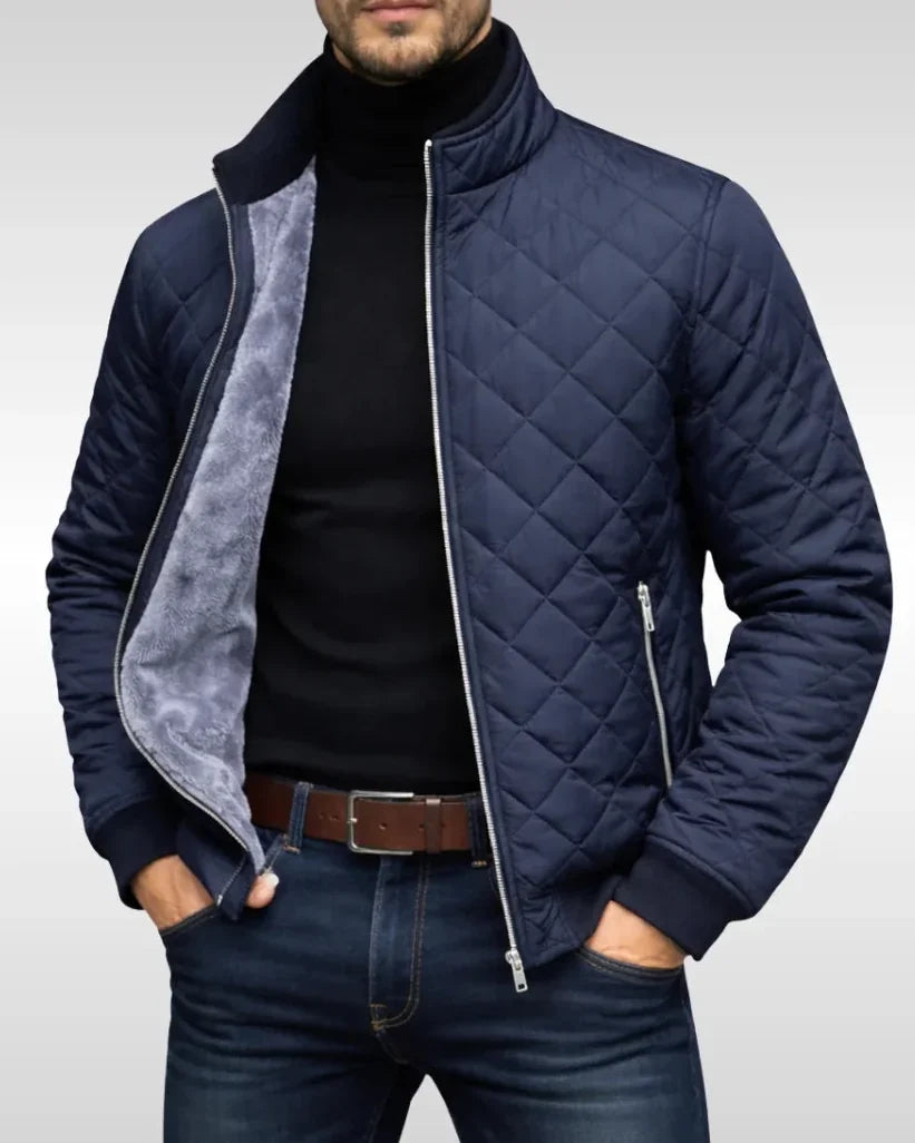 Men's Puffer Jacket – Navy Diamond Quilted