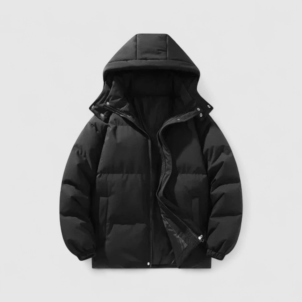 Men's Puffer Jacket with Detachable Hood and Quilted Padding for Winter