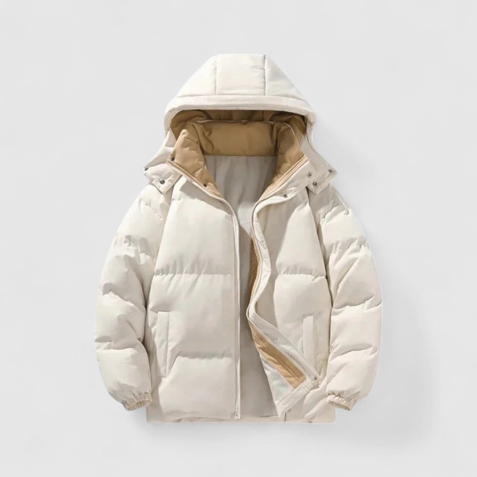 Men's Puffer Jacket with Detachable Hood and Quilted Padding for Winter