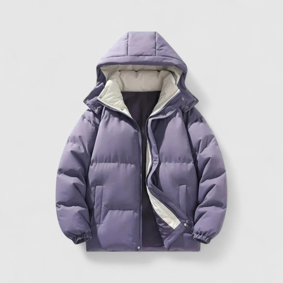 Men's Puffer Jacket with Detachable Hood and Quilted Padding for Winter