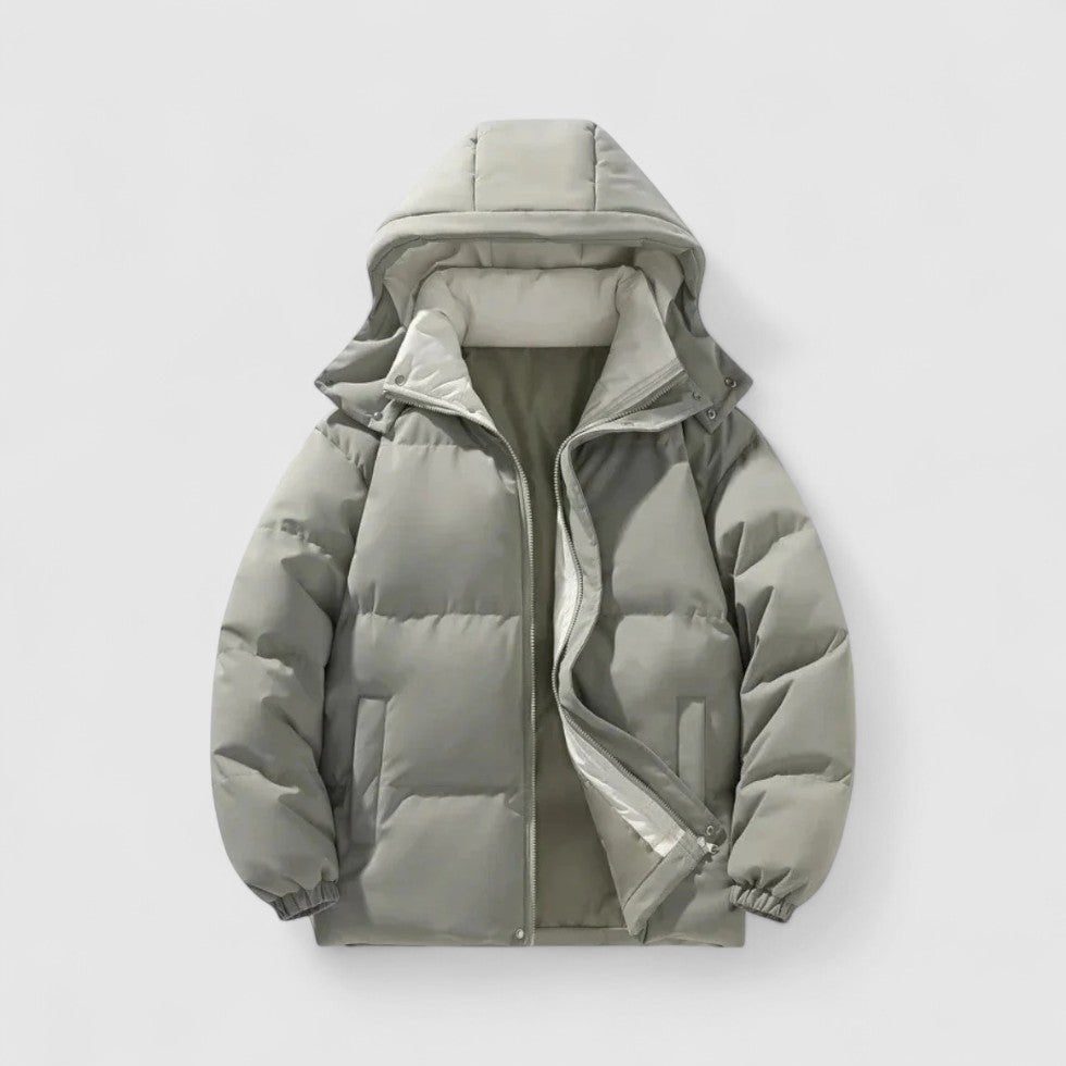 Men's Puffer Jacket with Detachable Hood and Quilted Padding for Winter