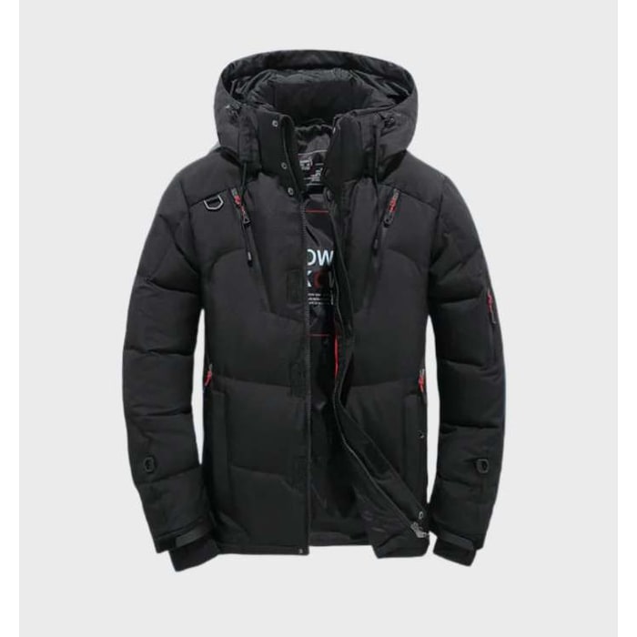 Men's Puffer Jacket with Insulated Quilted Design Hood and Multiple Zippered Pockets